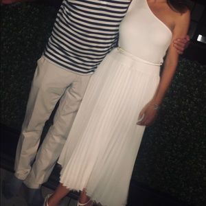 Ted baker white pleated, one-shoulder dress.